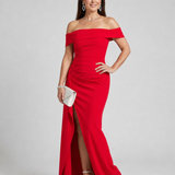 Vionelle | Vestido Maxi de Hombros al Descubierto con Abertura Lateral Elevada