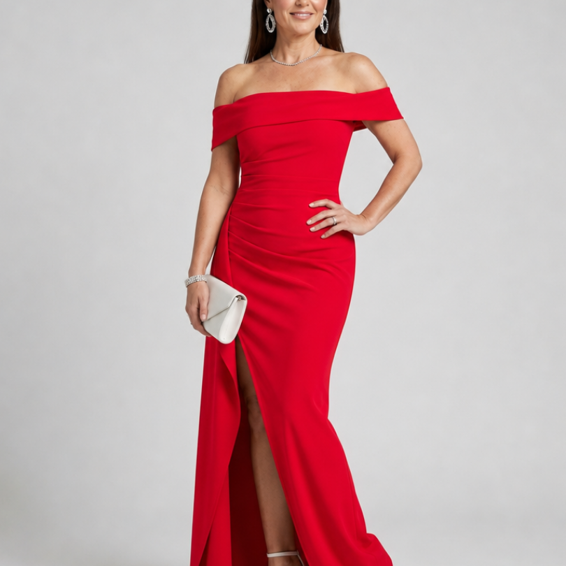 Vionelle | Vestido Maxi de Hombros al Descubierto con Abertura Lateral Elevada