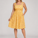 Leneva | Vestido Floral de Longitud a la Rodilla con Escote Cuadrado