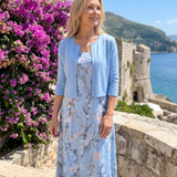 Celeste | Vestido midi sin mangas con chaqueta corta de estampado floral