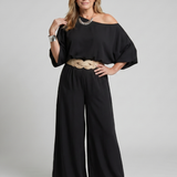 Siomara | Blusa de Un Hombro con Mangas Anchas y Conjunto de Pantalones de Pierna Ancha