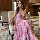 Nori | Vestido Maxi Floral con Escote Halter y Cuerpo Ajustado