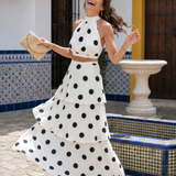 Lysa | Conjunto de Top Halter con Lunares y Falda Larga con Volantes
