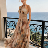 Elavenue | Maxi Vestido de Encaje con Cuello Halter