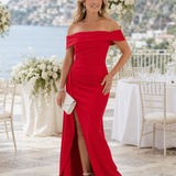 Vionelle | Vestido Maxi de Hombros al Descubierto con Abertura Lateral Elevada