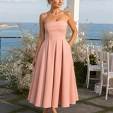 Elove | Vestido Midi Sin Tirantes con Corsé Estructurado