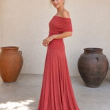 Valerinne | Maxi Dress with Draped Bodice and Off-Shoulder Design