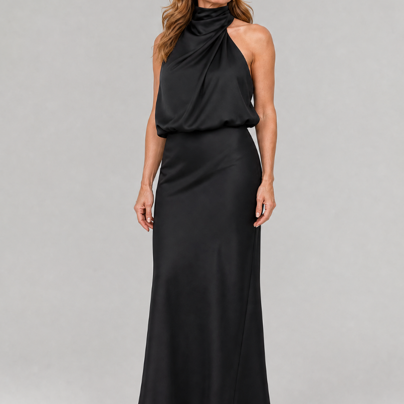 Nopal | Vestido Midi Sin Mangas con Cuello Drapado Elegante
