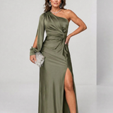 Roniol | Vestido Maxi Asimétrico con Drapado de Un Hombro
