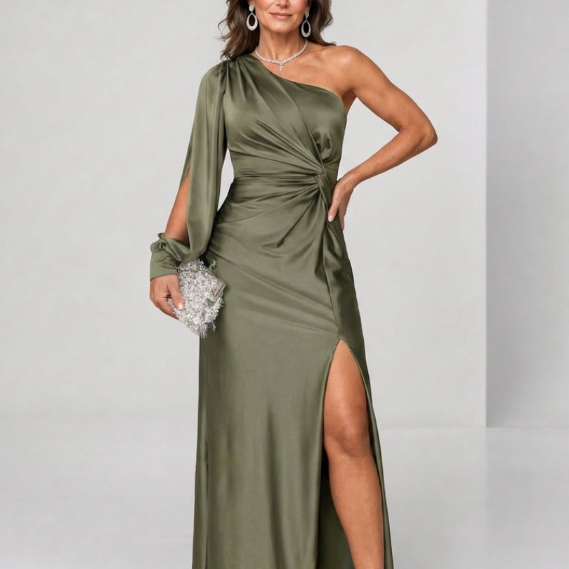 Roniol | Vestido Maxi Asimétrico con Drapado de Un Hombro