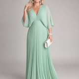 Semorph | Vestido Maxi de Manga Larga Plisado con Escote en V