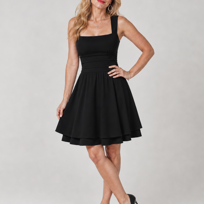 Celen | Vestido Mini Sin Mangas con Escote Cuadrado y Falda A-Line