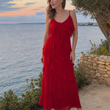 Riper | Maxi Vestido con Tirantes de Espagueti y Capas con Volantes