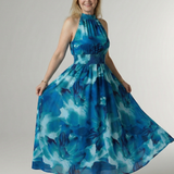 Sylin | Vestido Midi con Cuello Halter y Detalle Fruncido