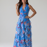 Nori | Vestido Maxi Floral con Escote Halter y Cuerpo Ajustado