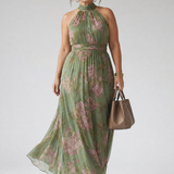 Mirelle | Vestido Midi Halter con Detalle Fruncido