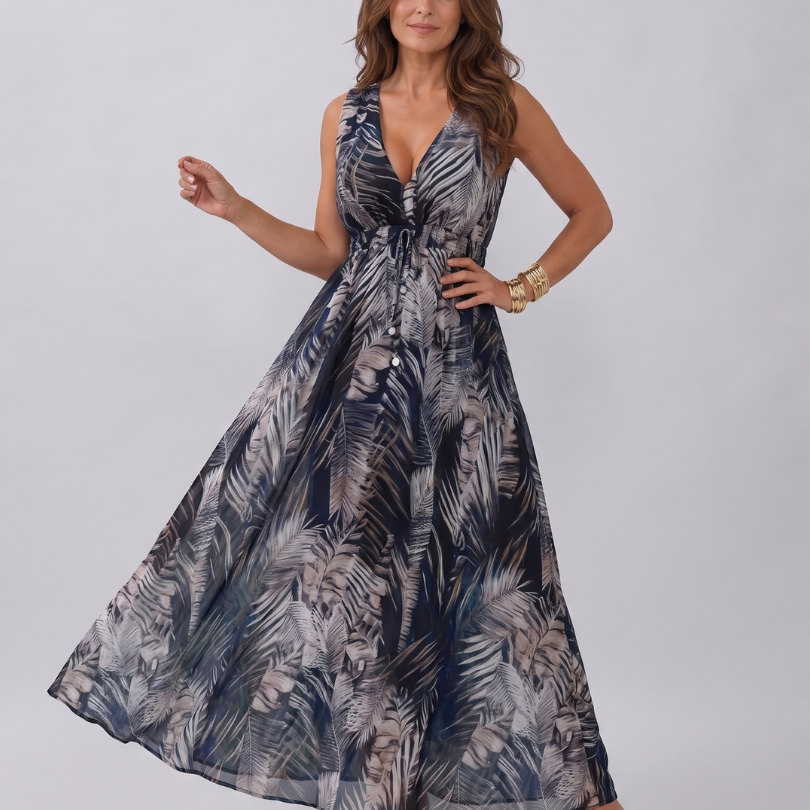 Zake | Vestido Midi Sin Mangas con Cintura Alta