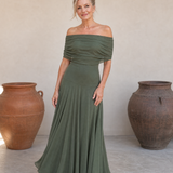 Valerinne | Maxi Dress with Draped Bodice and Off-Shoulder Design