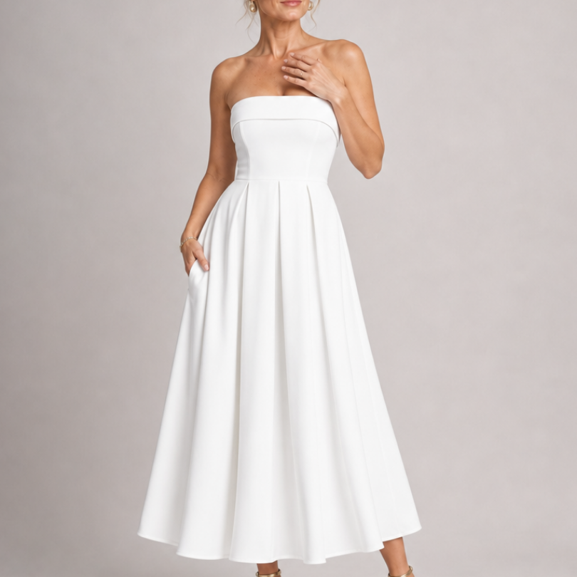 Elove | Vestido Midi Sin Tirantes con Corsé Estructurado