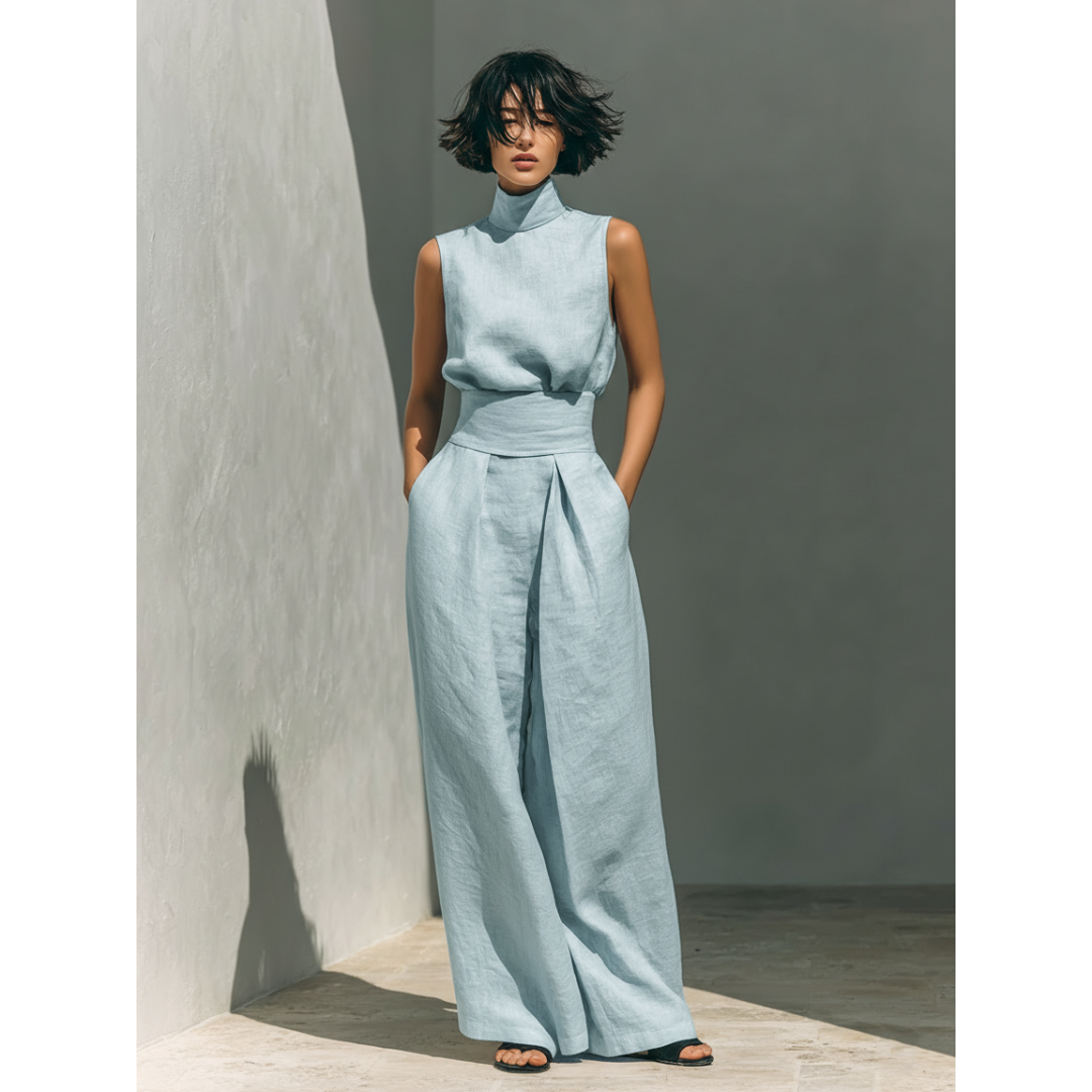 Maria | Conjunto de Top y Pantalón en Algodón-Lino