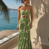 Azaria | Conjunto de Dos Piezas: Vestido Maxi Impreso Sin Tirantes