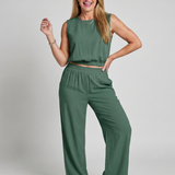 Otilia | Conjunto de Pantalones de Pierna Ancha con Cintura Elástica y Top Sin Mangas