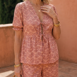 Somar | Conjunto de Top con Mangas Abullonadas y Estampado Floral + Pantalones de Pierna Recta