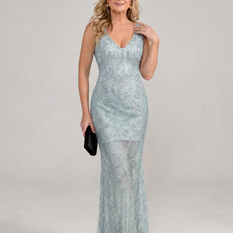 Sirea | Vestido Midi Sin Mangas con Detalles Transparentes y Lentejuelas