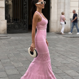 Valora | Vestido Maxi con Tirantes Finos y Detalles de Crochet