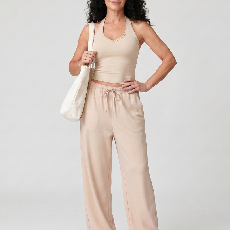 Helena | Conjunto de Top Sin Mangas con Escote Redondo y Pantalones de Pierna Amplia