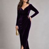 Samiol | Vestido midi de satén con cuello drapeado elegante