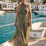 Mirelle | Vestido Midi Halter con Detalle Fruncido