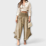 Pamela - Pantalones de lino con detalles de pliegues