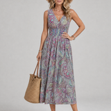 Marisela | Vestido Midi Sin Mangas con Diseño Paisley