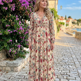 Camelo | Vestido Largo de Manga Larga con Diseño Floral