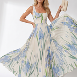 Vimele | Vestido Midi Sin Mangas con Cuello Cuadrado y Pliegues