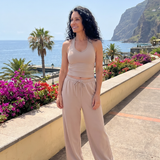 Helena | Conjunto de Top Sin Mangas con Escote Redondo y Pantalones de Pierna Amplia