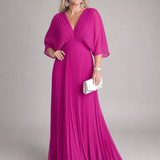 Semorph | Vestido Maxi de Manga Larga Plisado con Escote en V