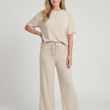Wihel | Conjunto de Pantalones Rectos con Cintura Ajustable y Camiseta de Manga Corta
