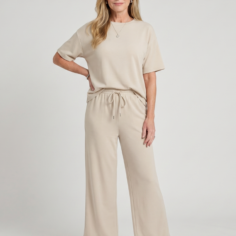 Wihel | Conjunto de Pantalones Rectos con Cintura Ajustable y Camiseta de Manga Corta