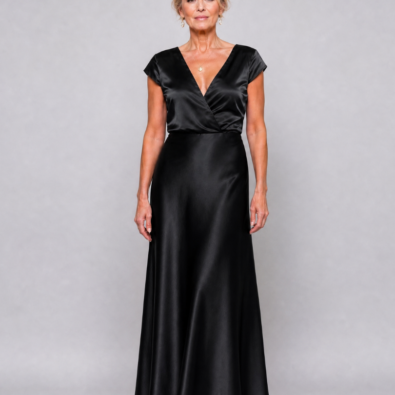 Samouse | Vestido Maxi con Cuerpo Envolvente y Mangas Cortas
