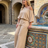 Siomara | Blusa de Un Hombro con Mangas Anchas y Conjunto de Pantalones de Pierna Ancha