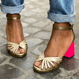 Elena - Sandalias doradas con tacón espectacular