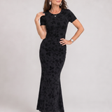 Marie | Vestido Midi de Manga Corta con Cuello Redondo
