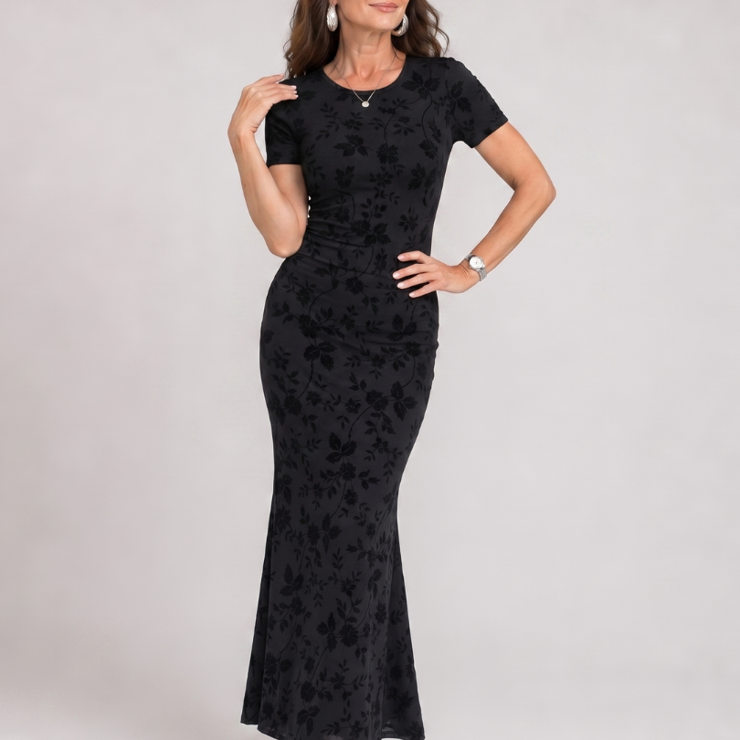 Marie | Vestido Midi de Manga Corta con Cuello Redondo