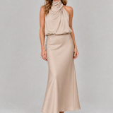 Nopal | Vestido Midi Sin Mangas con Cuello Drapado Elegante