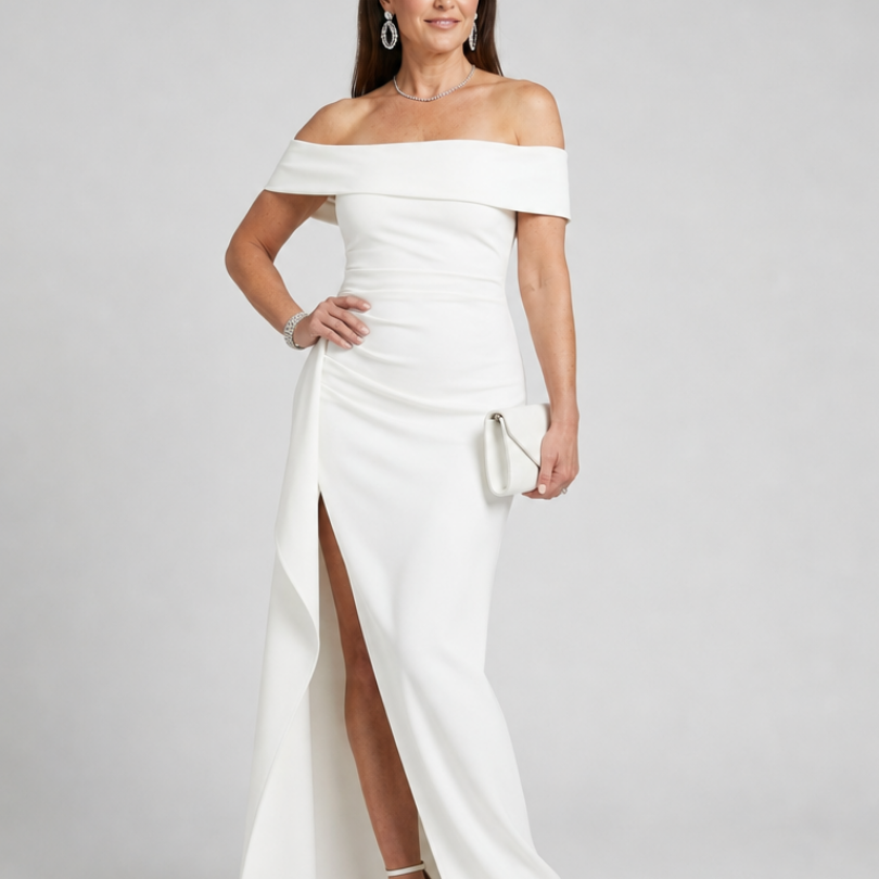 Vionelle | Vestido Maxi de Hombros al Descubierto con Abertura Lateral Elevada