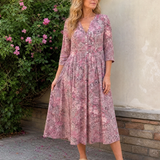 Picao | Vestido Midi Vintage de Manga Tres Cuartos" can be rewritten as: "Picao | Vestido Midi Retro de Manga Tres Cuartos