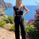 Leonora | Conjunto de Top Corto Sin Mangas con Cuello en V y Pantalones de Pierna Ancha