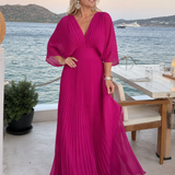 Semorph | Vestido Maxi de Manga Larga Plisado con Escote en V
